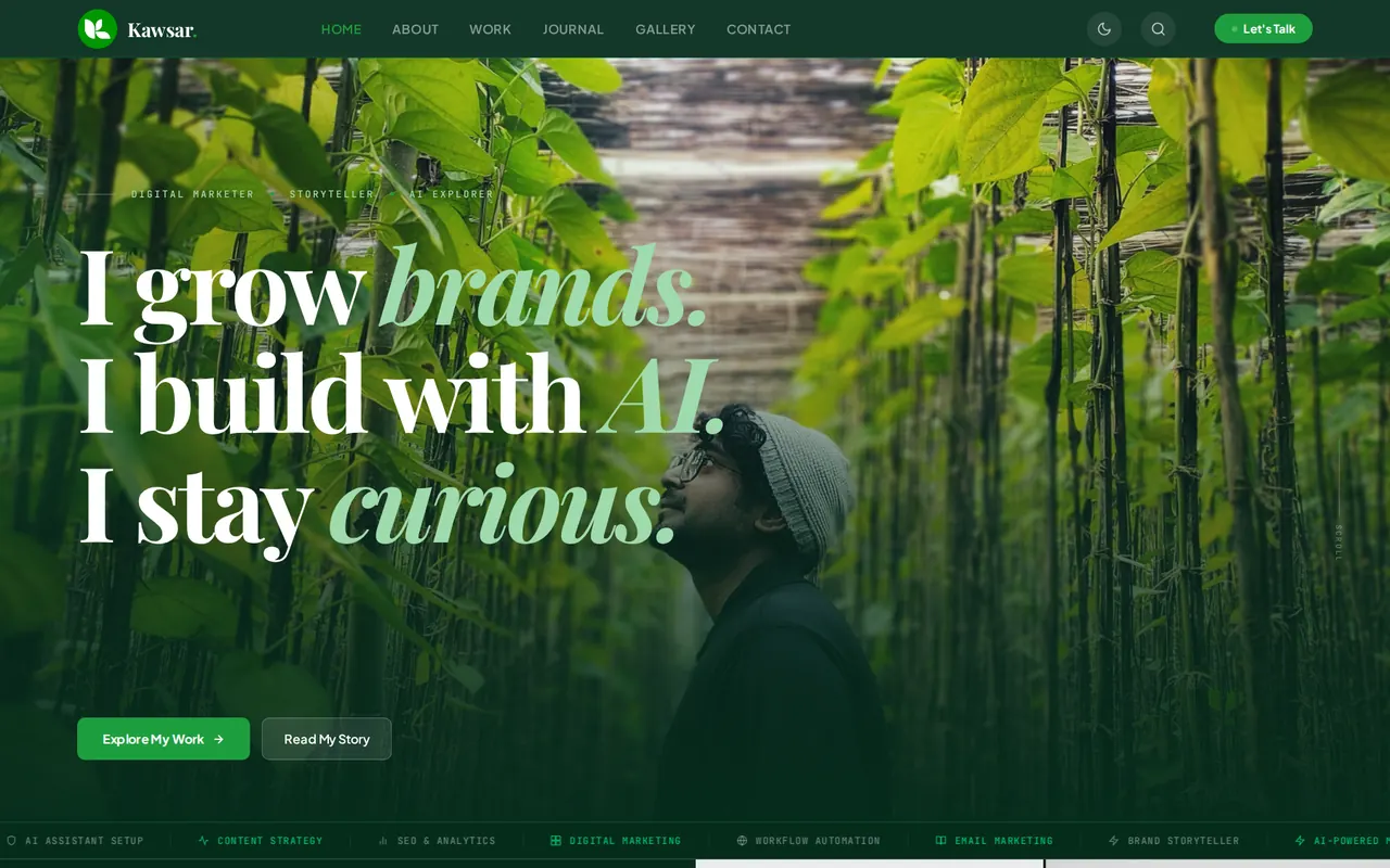 The kawsar.me home page on a desktop browser